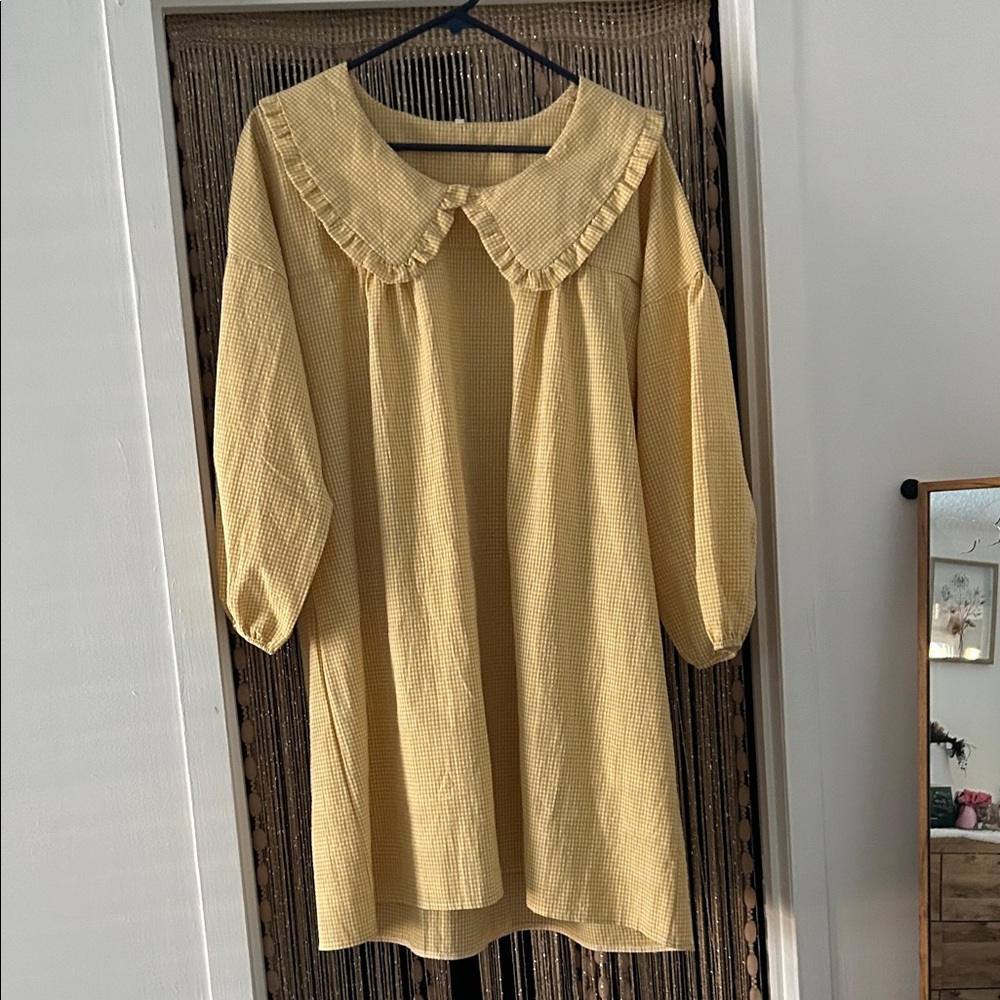 Yellow Gingham Dress with Ruffled Collar